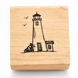 Lighthouse With Flying Birds Unbranded Mini Rubber Stamp